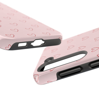 Pink Doodle Hearts Phone Case | Minimal Cute Heart Pattern Tough Case