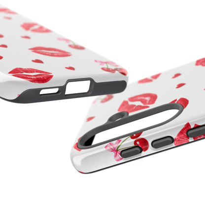 Red Lips & Cherry Phone Case – Y2K Retro Aesthetic Tough Cover