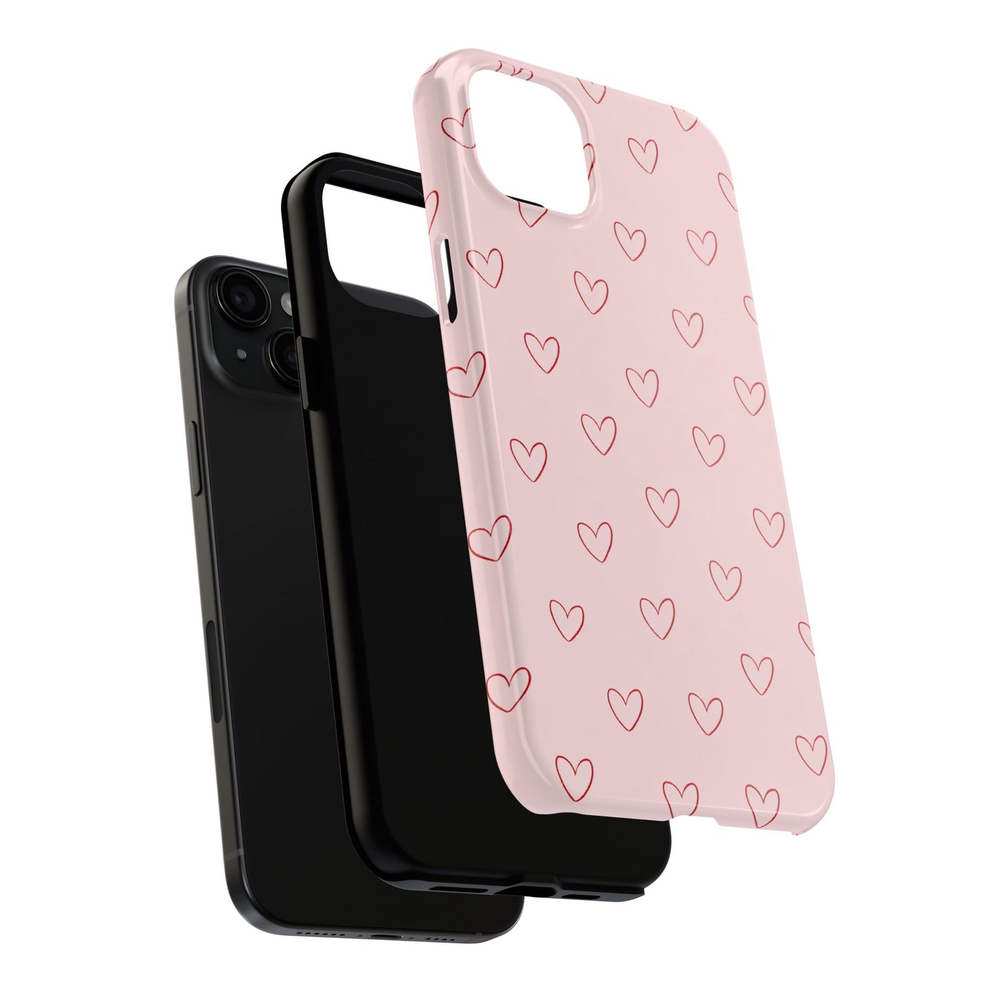 Pink Doodle Hearts Phone Case | Minimal Cute Heart Pattern Tough Case