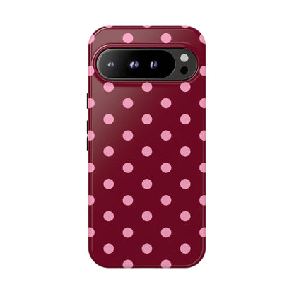 Pink Polka Dot Phone Case – Cute Aesthetic Tough Protective Phone Cover for Iphone, Samsung Galaxy and Pixel