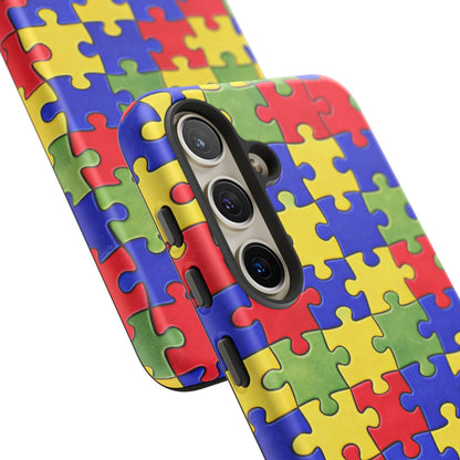 Colorful Puzzle Phone Case, Autism Awareness Jigsaw Design, Tough Protective Case, iPhone & Samsung Case, Vibrant Puzzle Pattern