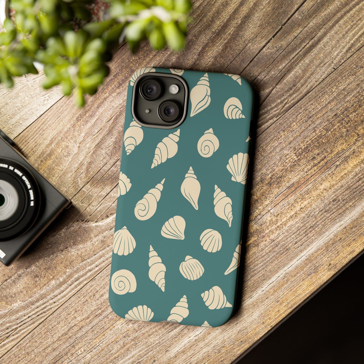 Seashell Pattern Phone Case | Teal Coastal Shells Tough Case for Iphone, Samsung Galaxy and Pixel