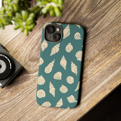Seashell Pattern Phone Case | Teal Coastal Shells Tough Case for Iphone, Samsung Galaxy and Pixel