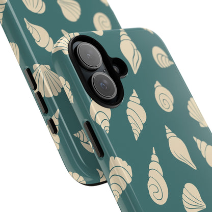 Seashell Pattern Phone Case | Teal Coastal Shells Tough Case for Iphone, Samsung Galaxy and Pixel