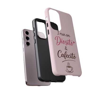 I Run on Diosito y Cafecito Phone Case, Pink Aesthetic Latina Faith Coffee Case, Girly Protective iPhone Samsung Cover