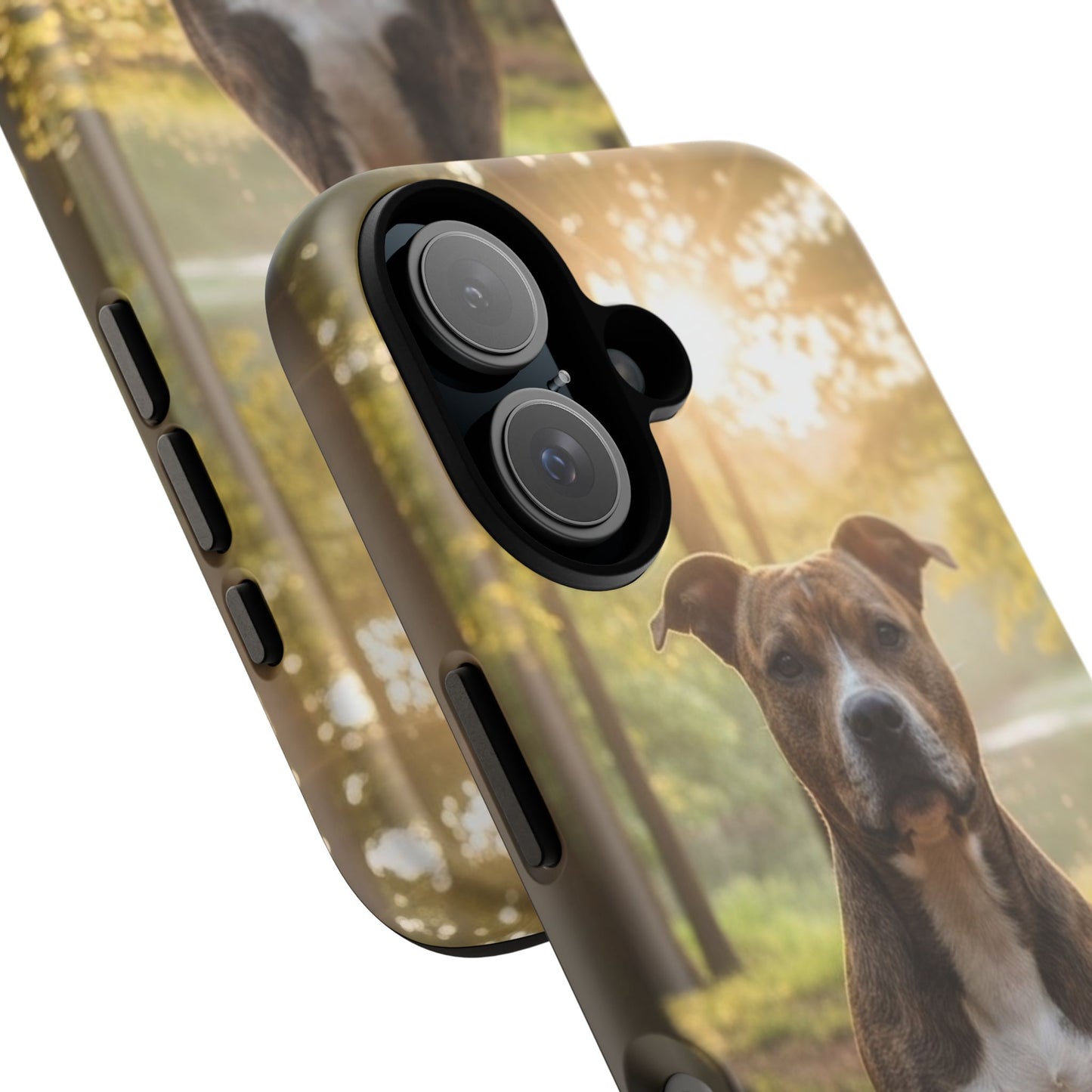 Pitbull Portrait Phone Case | Dog Lover Tough Case, Sunset Forest