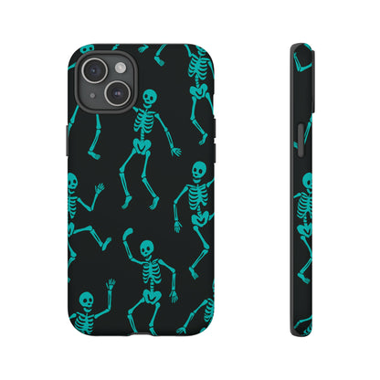 Dancing Teal Skeletons Phone Case | Tough Protective Case for Iphone, Samsung Galaxy and Pixel