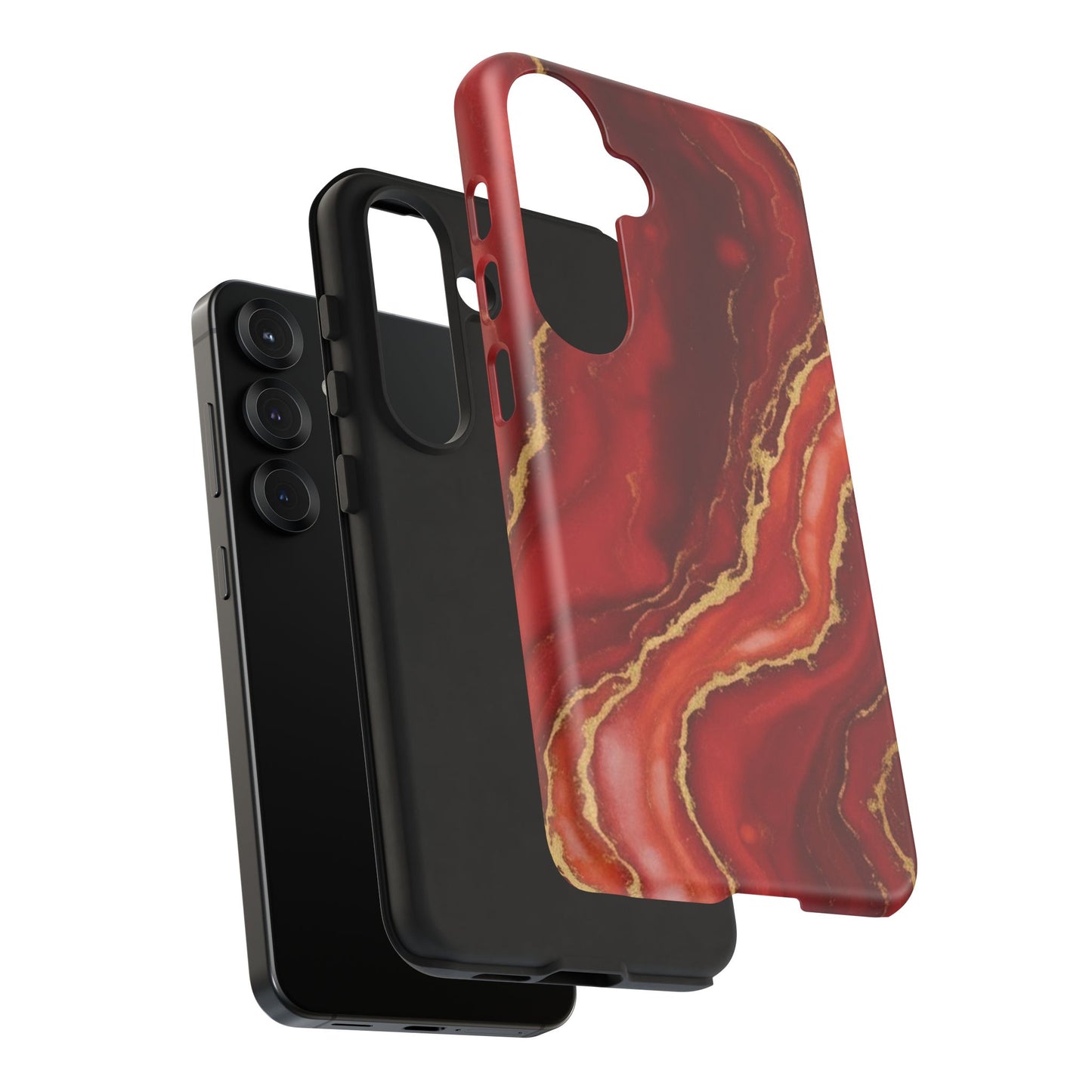 Red Agate Marble Phone Case with Gold Veins – Luxury Tough iPhone & Samsung Case