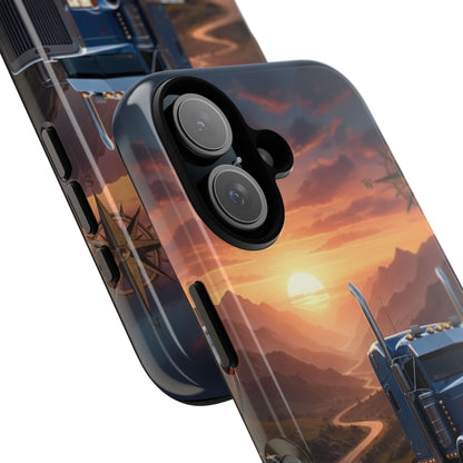 Semi Truck Sunset Phone Case | Trucker Gift | Diesel Truck Highway Road iPhone & Samsung Tough Protective Case