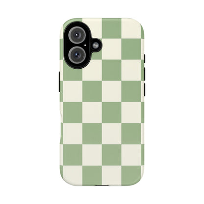 Sage Green Checkerboard Phone Case | Minimal Aesthetic Checkered iPhone & Samsung Tough Case