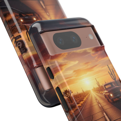 Route 66 Sunset Desert Highway Phone Case – Road Trip Travel Aesthetic Tough Case