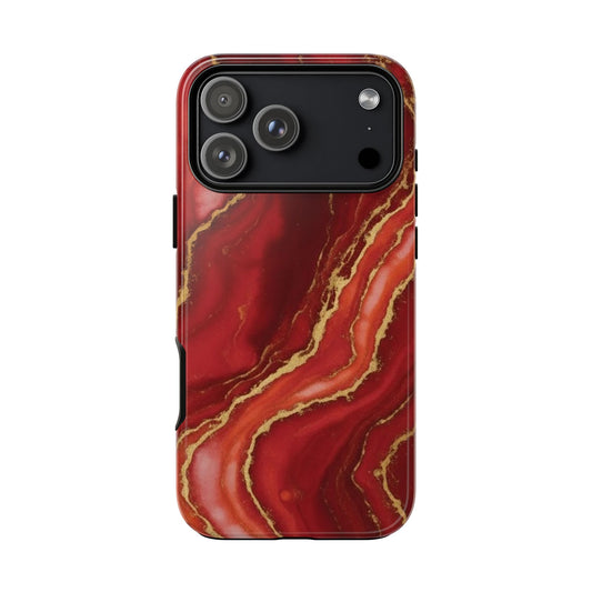 Red Agate Marble Phone Case with Gold Veins – Luxury Tough iPhone & Samsung Case