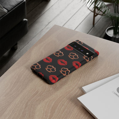 Red Lipstick & Knuckle Duster Phone Case | Bold Kiss Print Tough Protective Cover for Iphone, Samsung Galaxy and Pixel