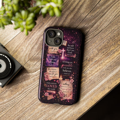 Christian Bible Verse Phone Case Pink Floral Faith Tough Protective Cover Gift