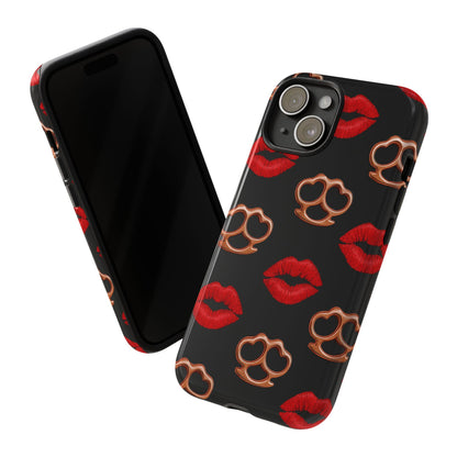 Red Lipstick & Knuckle Duster Phone Case | Bold Kiss Print Tough Protective Cover for Iphone, Samsung Galaxy and Pixel