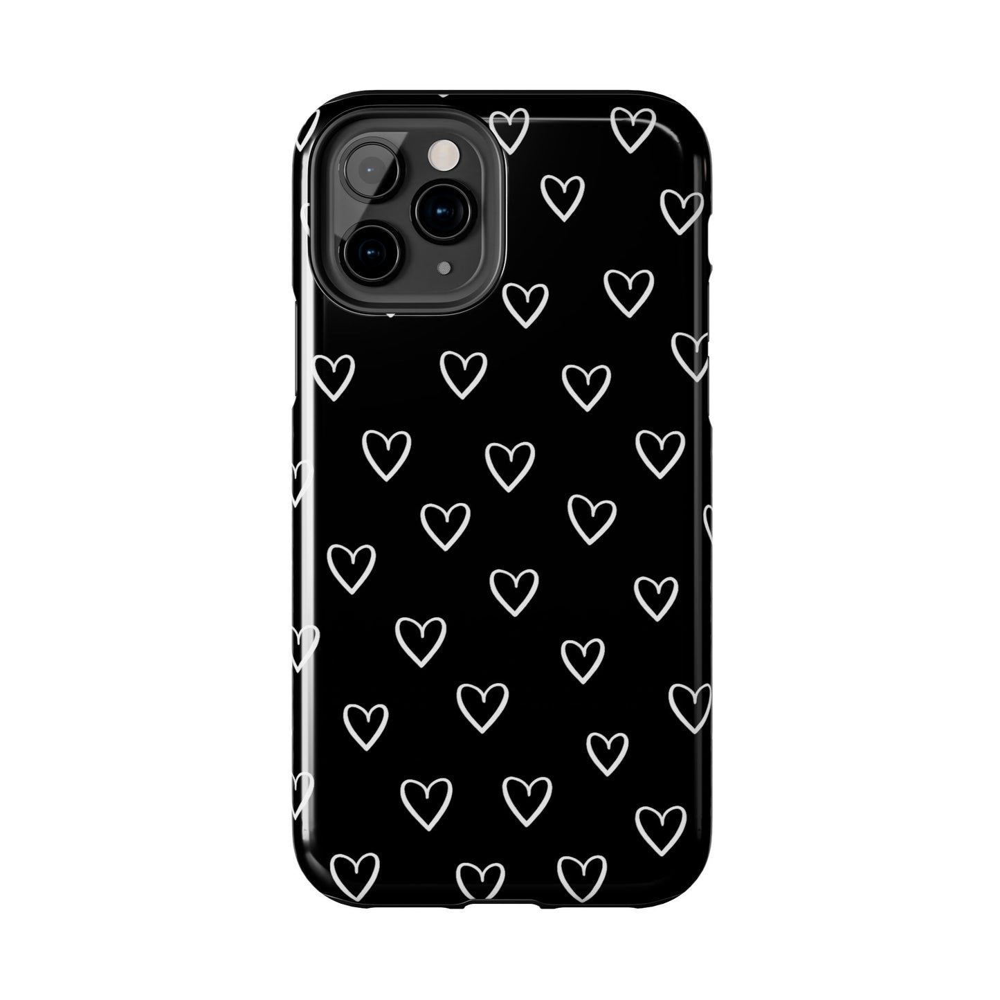 Doodle Heart Phone Case – Minimal Black & White Heart Pattern | Tough Protective Case