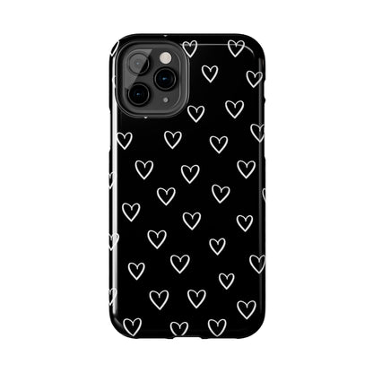 Doodle Heart Phone Case – Minimal Black & White Heart Pattern | Tough Protective Case