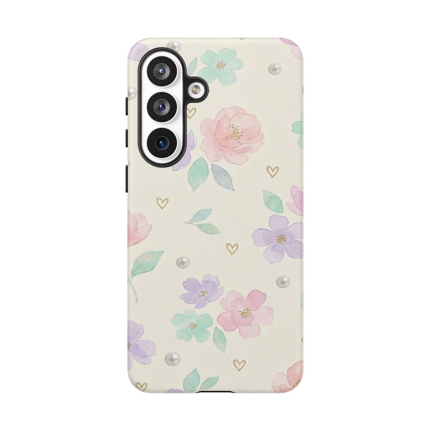 Pastel Floral Phone Case – Coquette Watercolor Flower Hearts Tough Case (iPhone, Samsung, Pixel)