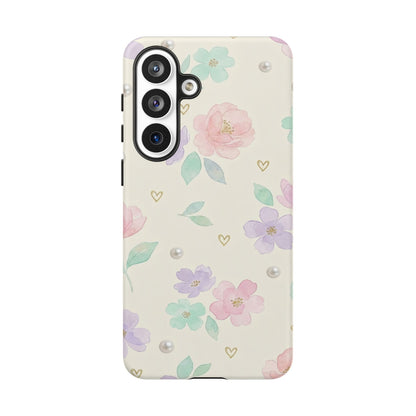 Pastel Floral Phone Case – Coquette Watercolor Flower Hearts Tough Case (iPhone, Samsung, Pixel)