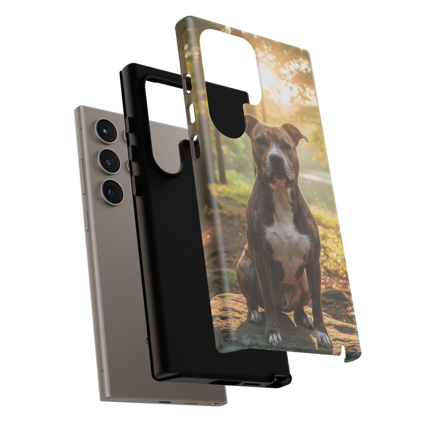 Pitbull Portrait Phone Case | Dog Lover Tough Case, Sunset Forest