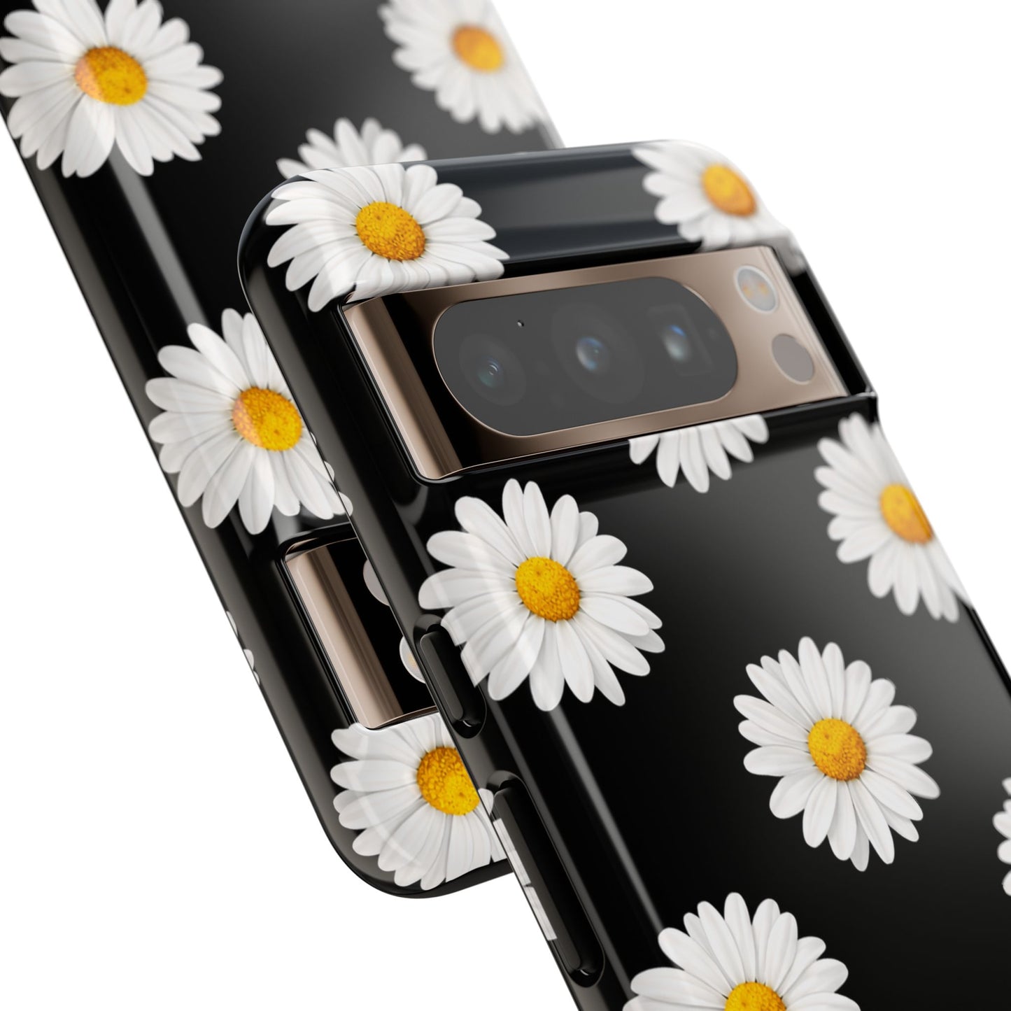Black Daisy Floral Tough Phone Case – Cute Protective Cover for Iphone, Samsung Galaxy and Pixel