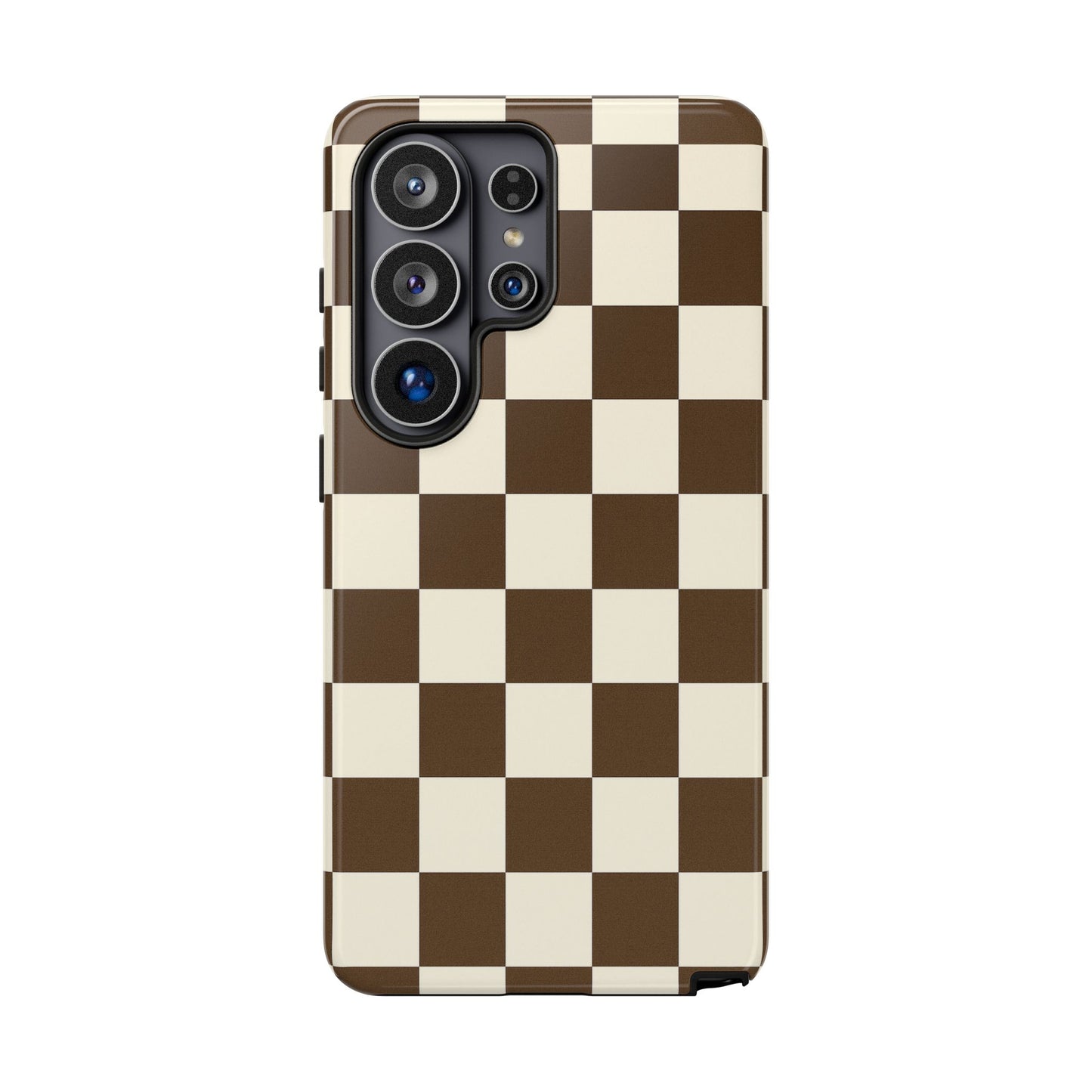 Mocha Checkerboard Phone Case | Neutral Aesthetic Checkered iPhone & Samsung Tough Case