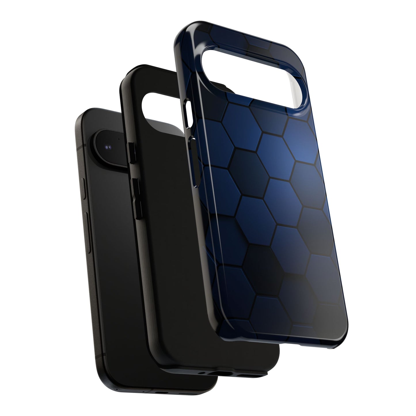 Blue Hexagon Gradient Phone Case | Honeycomb Geometric Tech Aesthetic | Minimalist Tough Case for iPhone & Samsung