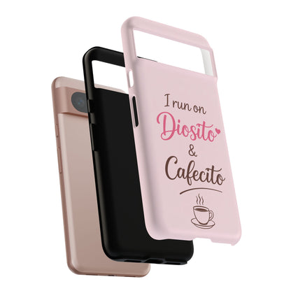 I Run on Diosito y Cafecito Phone Case, Pink Aesthetic Latina Faith Coffee Case, Girly Protective iPhone Samsung Cover