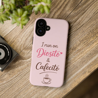 I Run on Diosito y Cafecito Phone Case, Pink Aesthetic Latina Faith Coffee Case, Girly Protective iPhone Samsung Cover