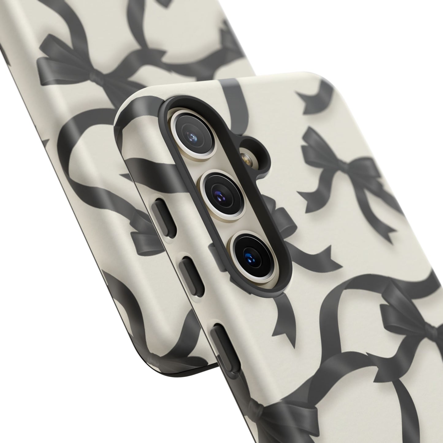 Black Ribbon Bow Phone Case, Minimal Bow Pattern Tough Protective Case