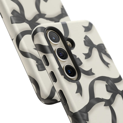 Black Ribbon Bow Phone Case, Minimal Bow Pattern Tough Protective Case