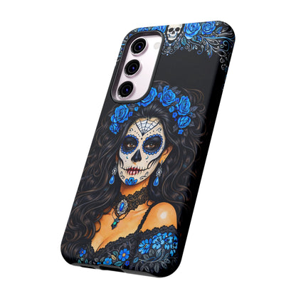Blue Sugar Skull Woman Phone Case – Day of the Dead Aesthetic Tough Cover