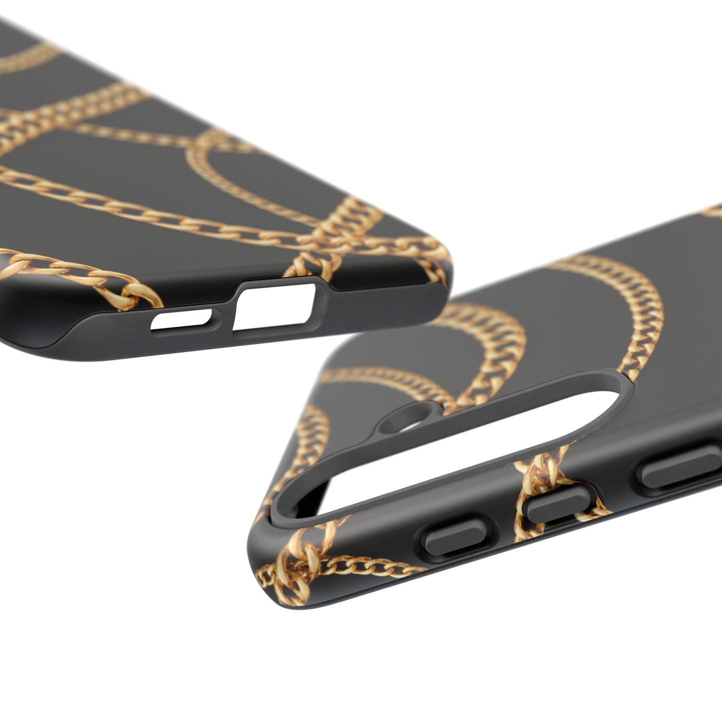 Luxury Gold Chain Phone Case – Black Designer Style Tough Protective Cover for Iphone, Samsung Galaxy and Pixel