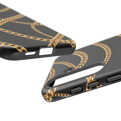 Luxury Gold Chain Phone Case – Black Designer Style Tough Protective Cover for Iphone, Samsung Galaxy and Pixel