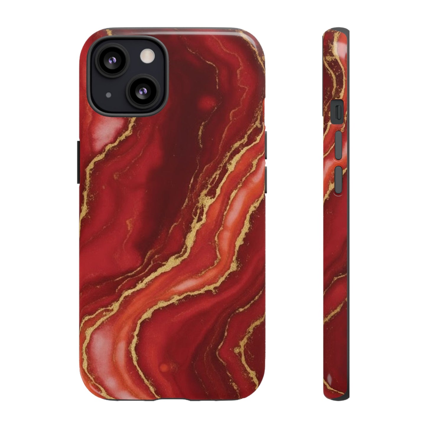 Red Agate Marble Phone Case with Gold Veins – Luxury Tough iPhone & Samsung Case