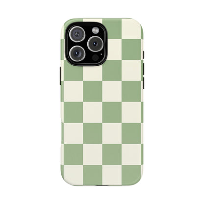 Sage Green Checkerboard Phone Case | Minimal Aesthetic Checkered iPhone & Samsung Tough Case