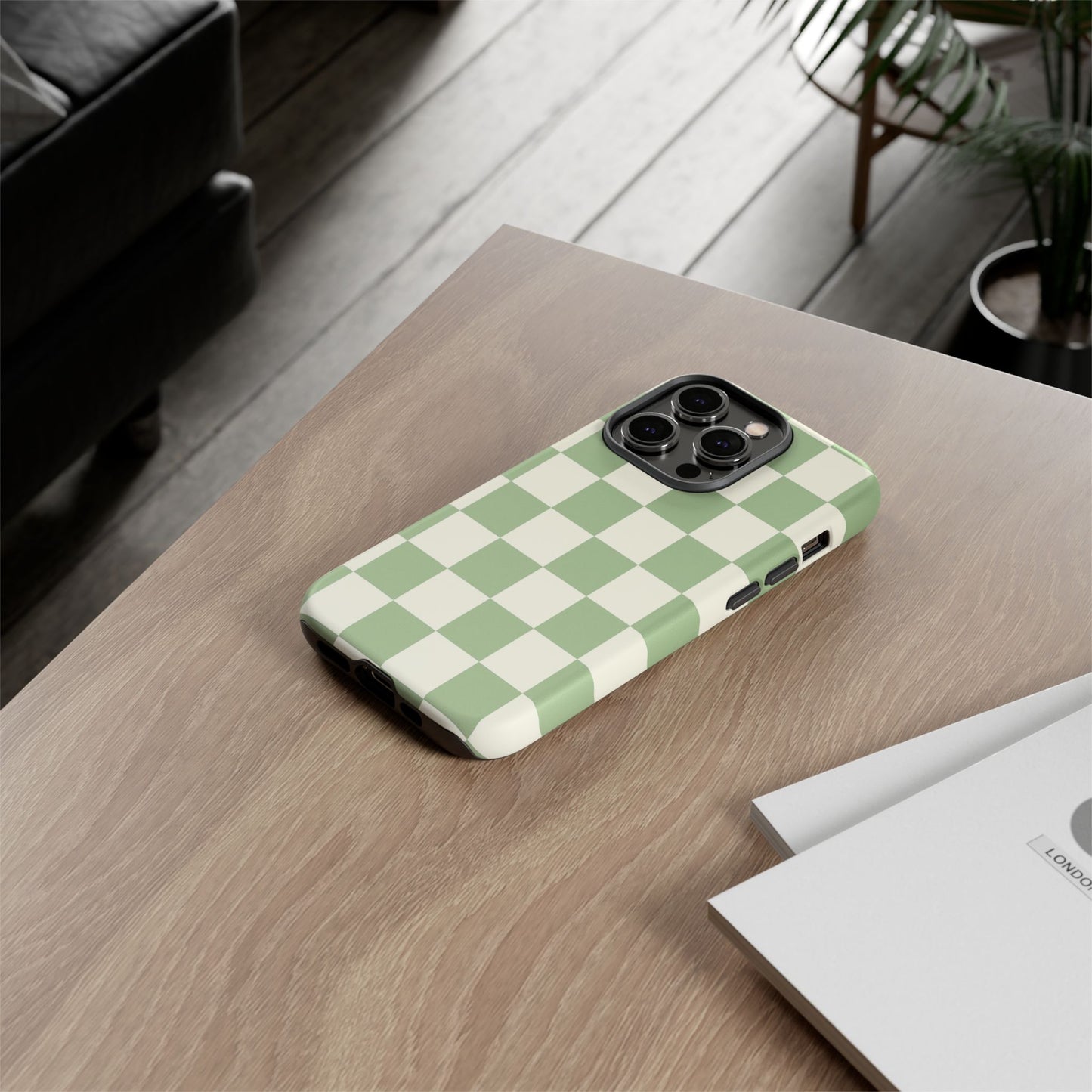 Sage Green Checkerboard Phone Case | Minimal Aesthetic Tough Case