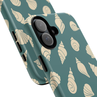 Seashell Pattern Phone Case | Teal Coastal Shells Tough Case for Iphone, Samsung Galaxy and Pixel