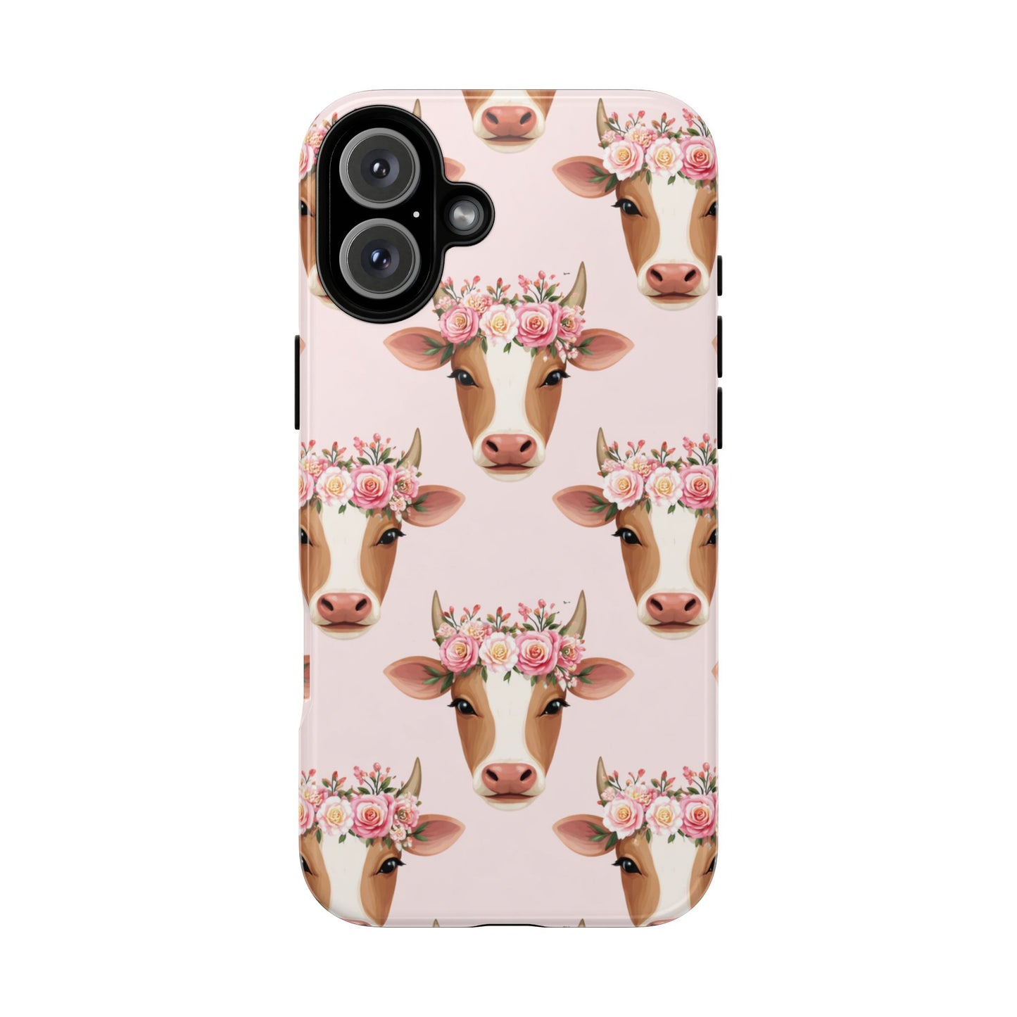 Floral Cow Phone Case – Cute Pink Cow Print Tough Protective Case for Iphone, Samsung Galaxy and Pixel