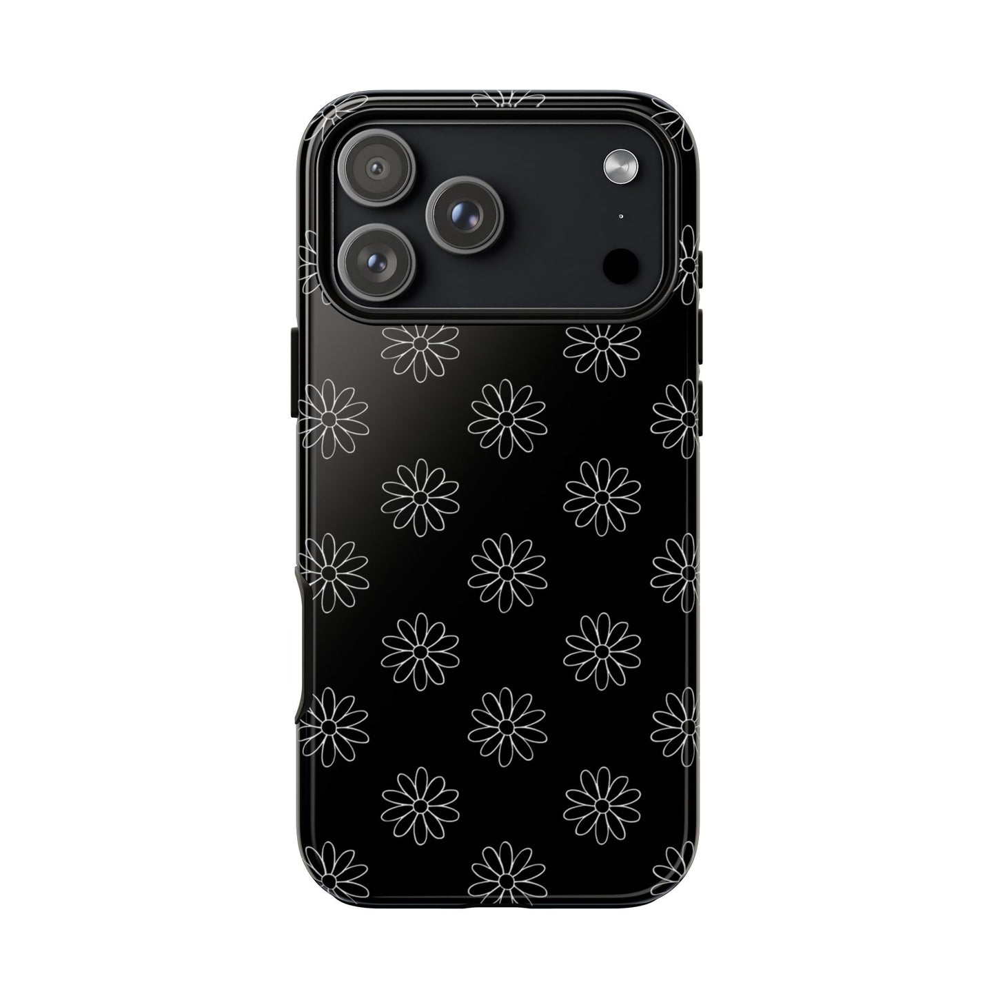 Black Daisy Floral Phone Case – Slim Protective Tough Case for Iphone, Samsung Galaxy and Pixel
