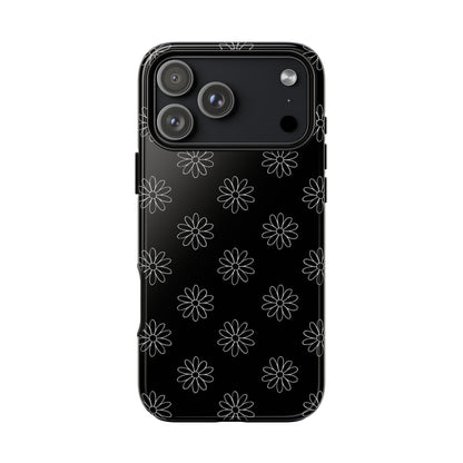 Black Daisy Floral Phone Case – Slim Protective Tough Case for Iphone, Samsung Galaxy and Pixel