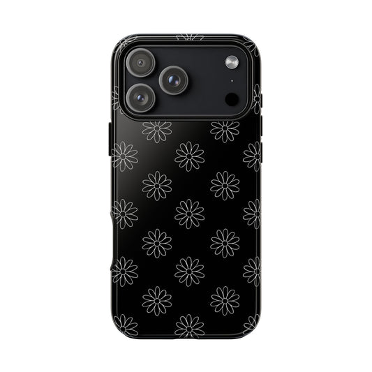 Black Daisy Floral Phone Case – Slim Protective Tough Case for Iphone, Samsung Galaxy and Pixel