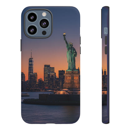 Statue of Liberty Sunset Phone Case – New York City Skyline Travel Aesthetic Tough Case