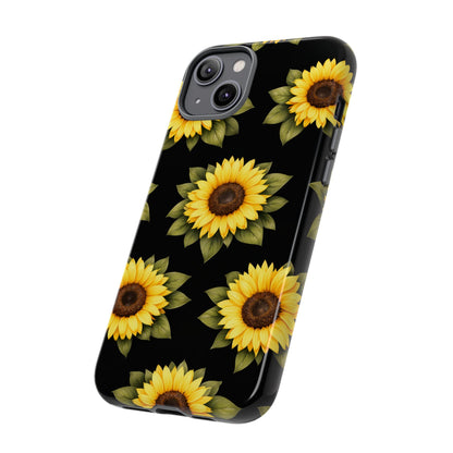 Sunflower Floral Tough Phone Case – Black Background Protective Cover for Iphone, Samsung Galaxy and Pixel