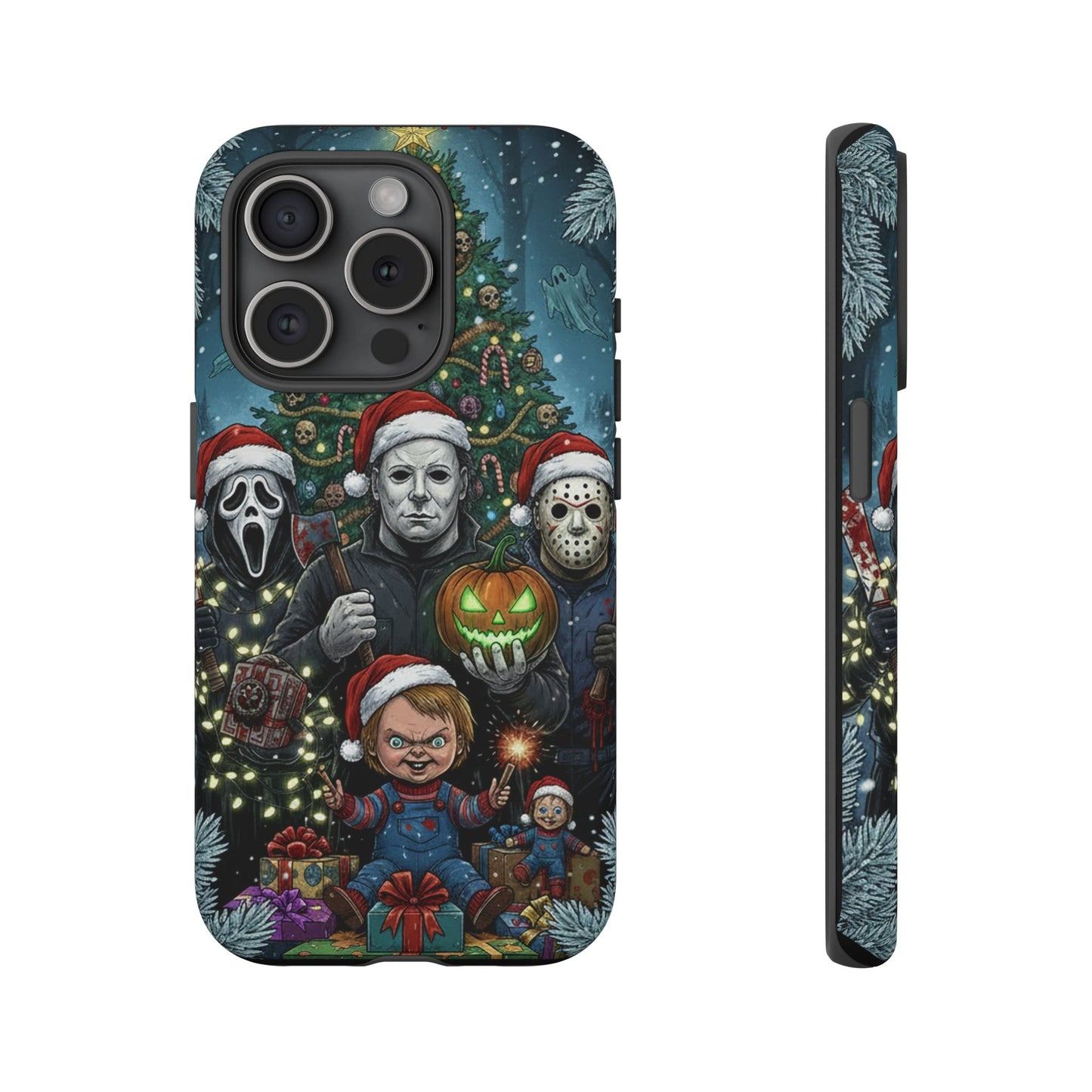 Christmas Horror Phone Case – Festive Slasher Collage Tough Case (iPhone, Samsung, Pixel)