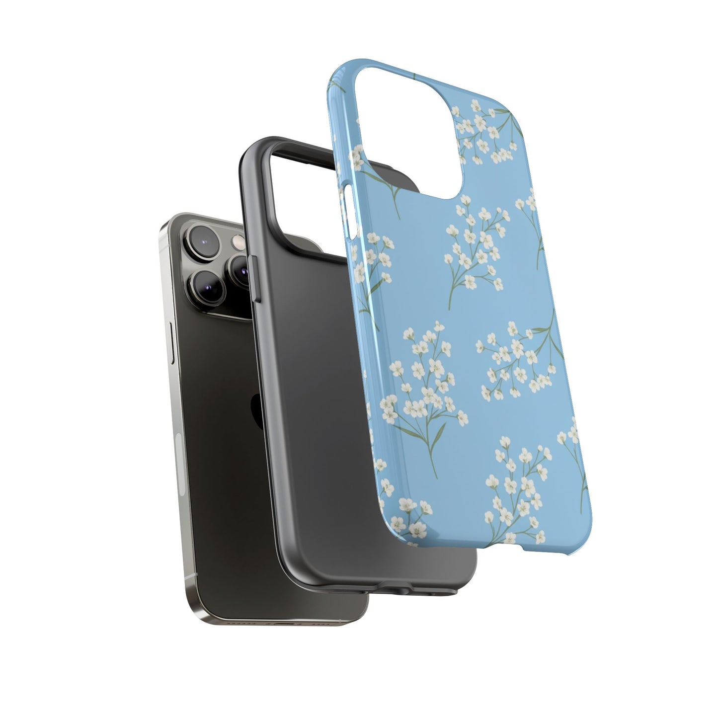 Baby’s Breath Floral Phone Case – Blue Minimal Flower Aesthetic Tough Case