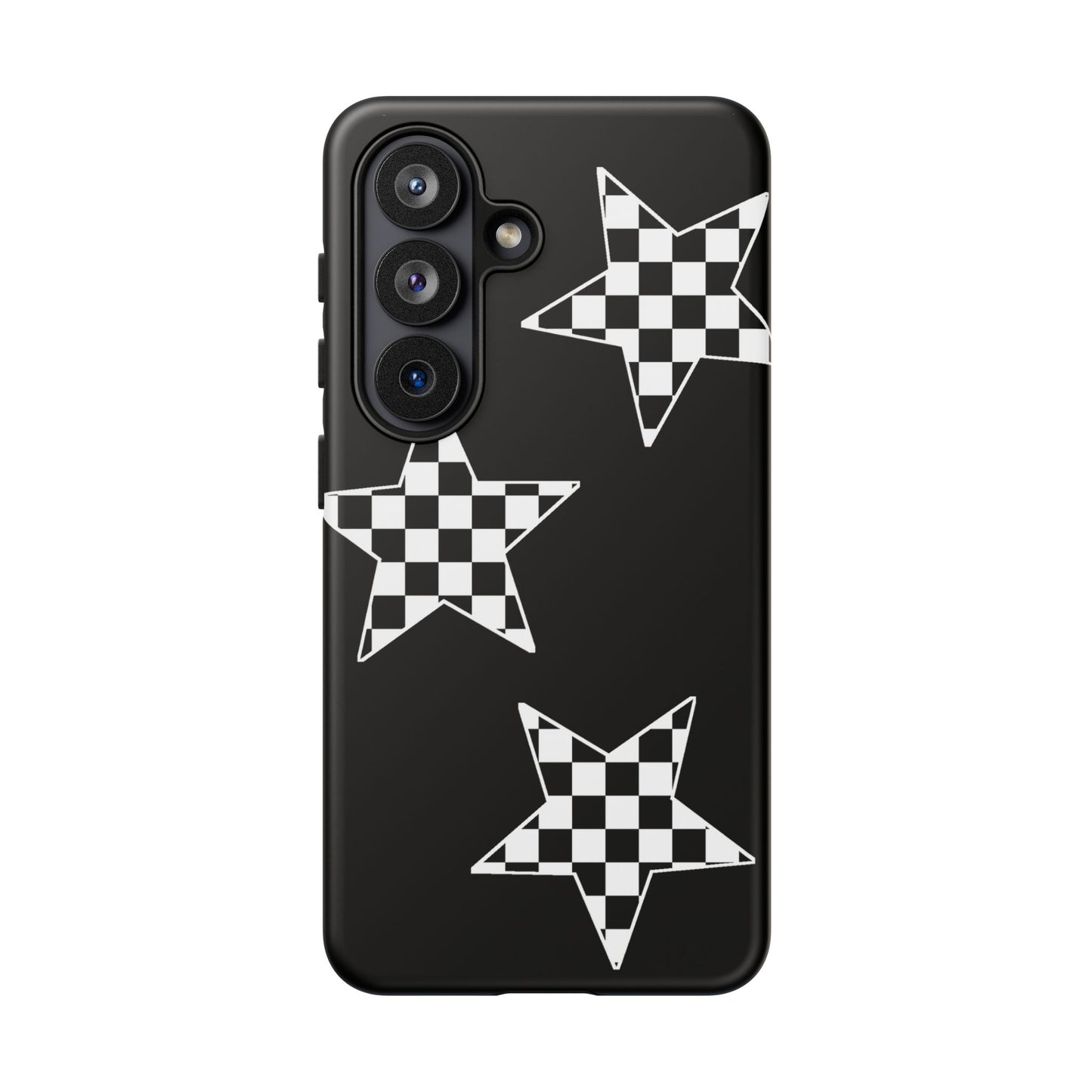 Checkered Star Tough Phone Case – Black Retro Graphic Protective Cover for Iphone, Samsung Galaxy and Pixel