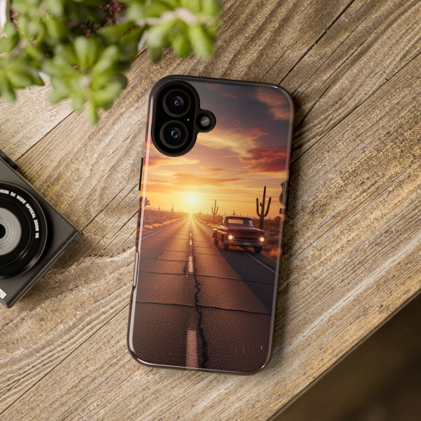 Route 66 Sunset Desert Highway Phone Case – Road Trip Travel Aesthetic Tough Case