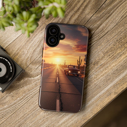 Route 66 Sunset Desert Highway Phone Case – Road Trip Travel Aesthetic Tough Case