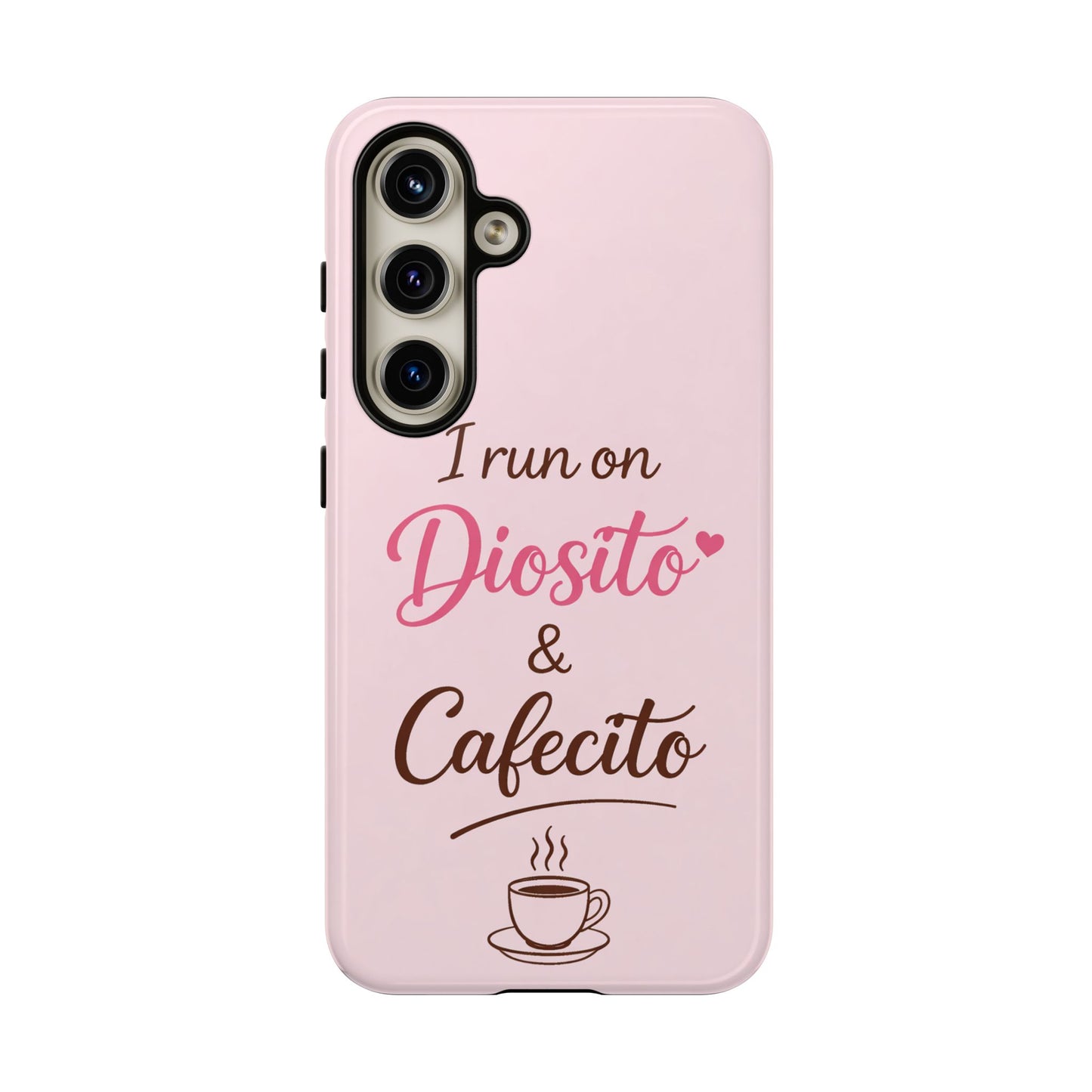 I Run on Diosito y Cafecito Phone Case, Pink Aesthetic Latina Faith Coffee Case, Girly Protective iPhone Samsung Cover